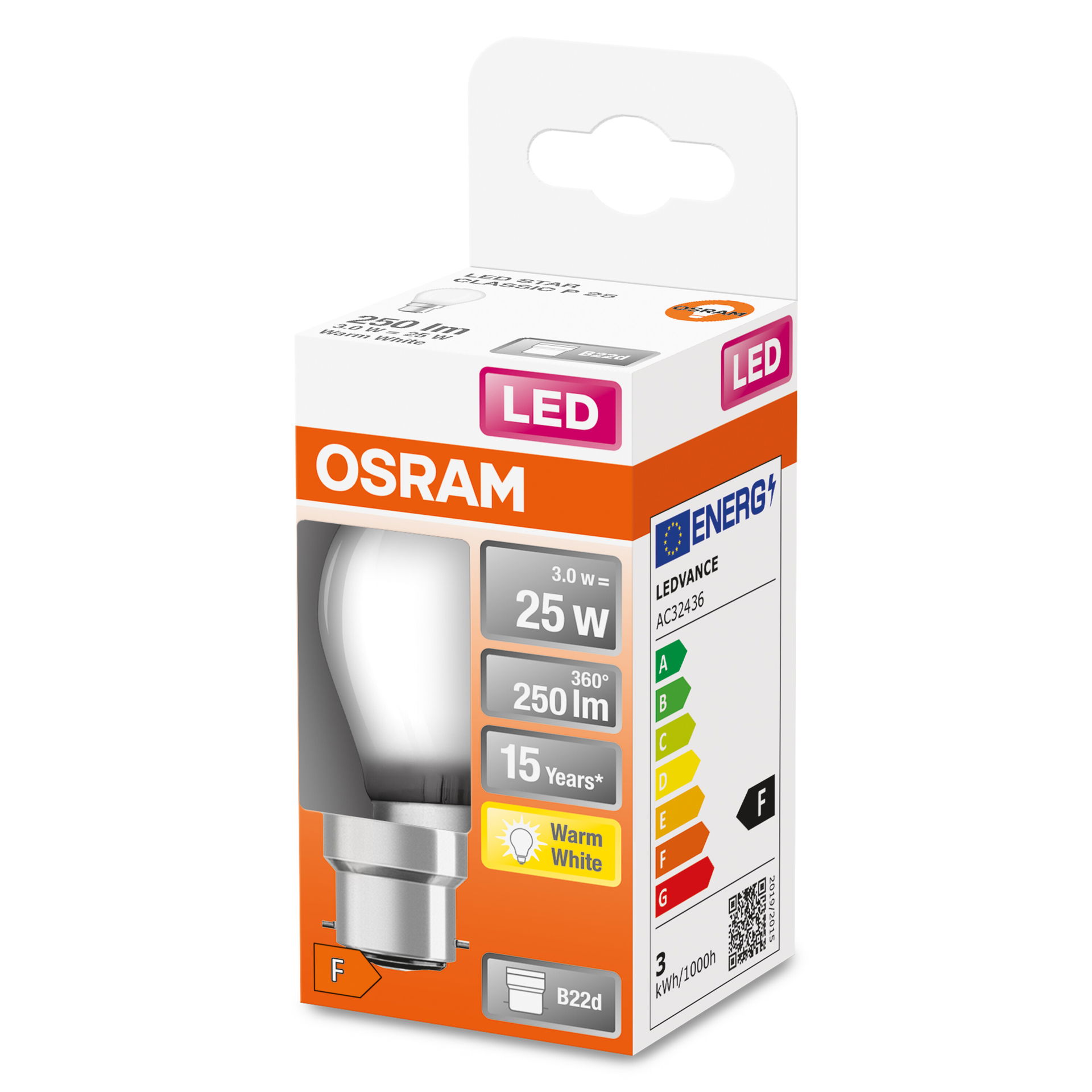 LED Retrofit CLASSIC P 2.5W 827 Frosted B22d – Image 2 of 5