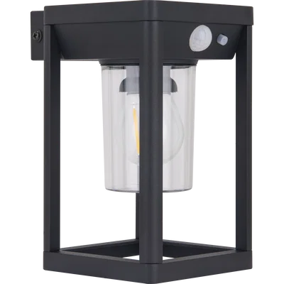 FILAMENT DECORATIVE SOLAR WALL LANTERN 2W 220LM 3000K  IP54 WITH PIR - BLACK