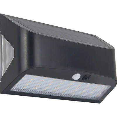 PRYSM SOLAR WALL LIGHT 6W 600LM 4000K IP54 WITH PIR AND USB CHARGING PORT Â€“ BLACK