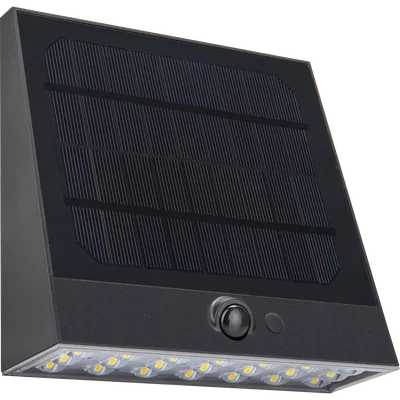 STEALTH DECORATIVE SOLAR WALL WASH LIGHT 7W 1000LM 3000K IP54 WITH PIR - BLACK