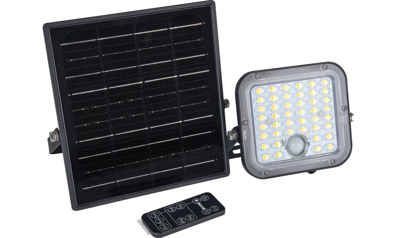 MENSA HIGH OUTPUT SOLAR SECURITY FLOODLIGHT 10W 1500LM CCT  3000K & 4000K WITH PIR & REMOTE CONTROL