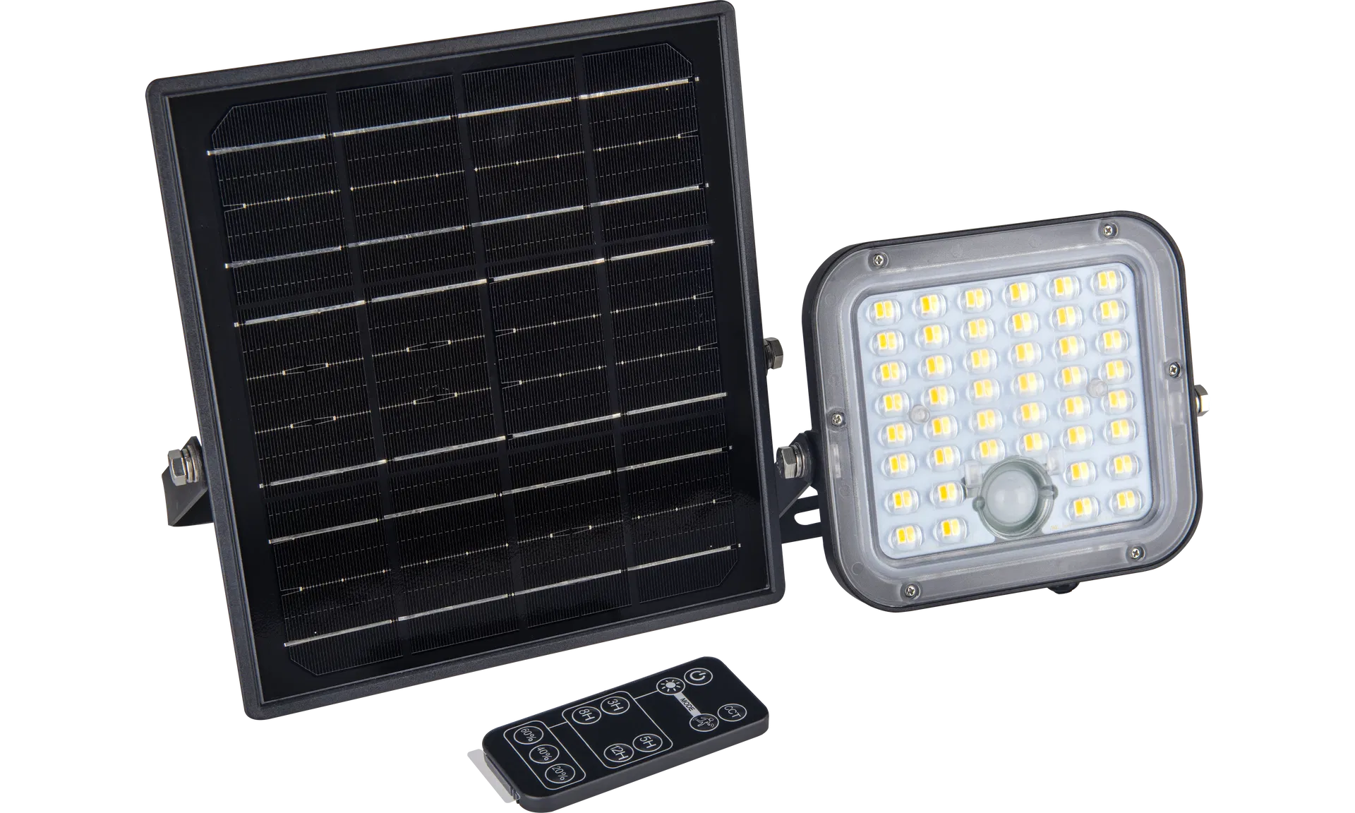 MENSA HIGH OUTPUT SOLAR SECURITY FLOODLIGHT 10W 1500LM CCT  3000K & 4000K WITH PIR & REMOTE CONTROL