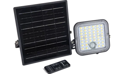 MENSA HIGH OUTPUT SOLAR SECURITY FLOODLIGHT 10W 1500LM CCT  3000K & 4000K WITH PIR & REMOTE CONTROL