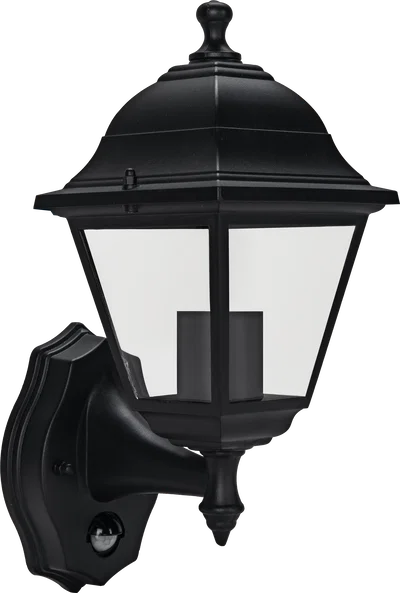3 PANEL COACH LANTERN E27 LAMPHOLDER PIR IP44 BLACK LESS LAMP