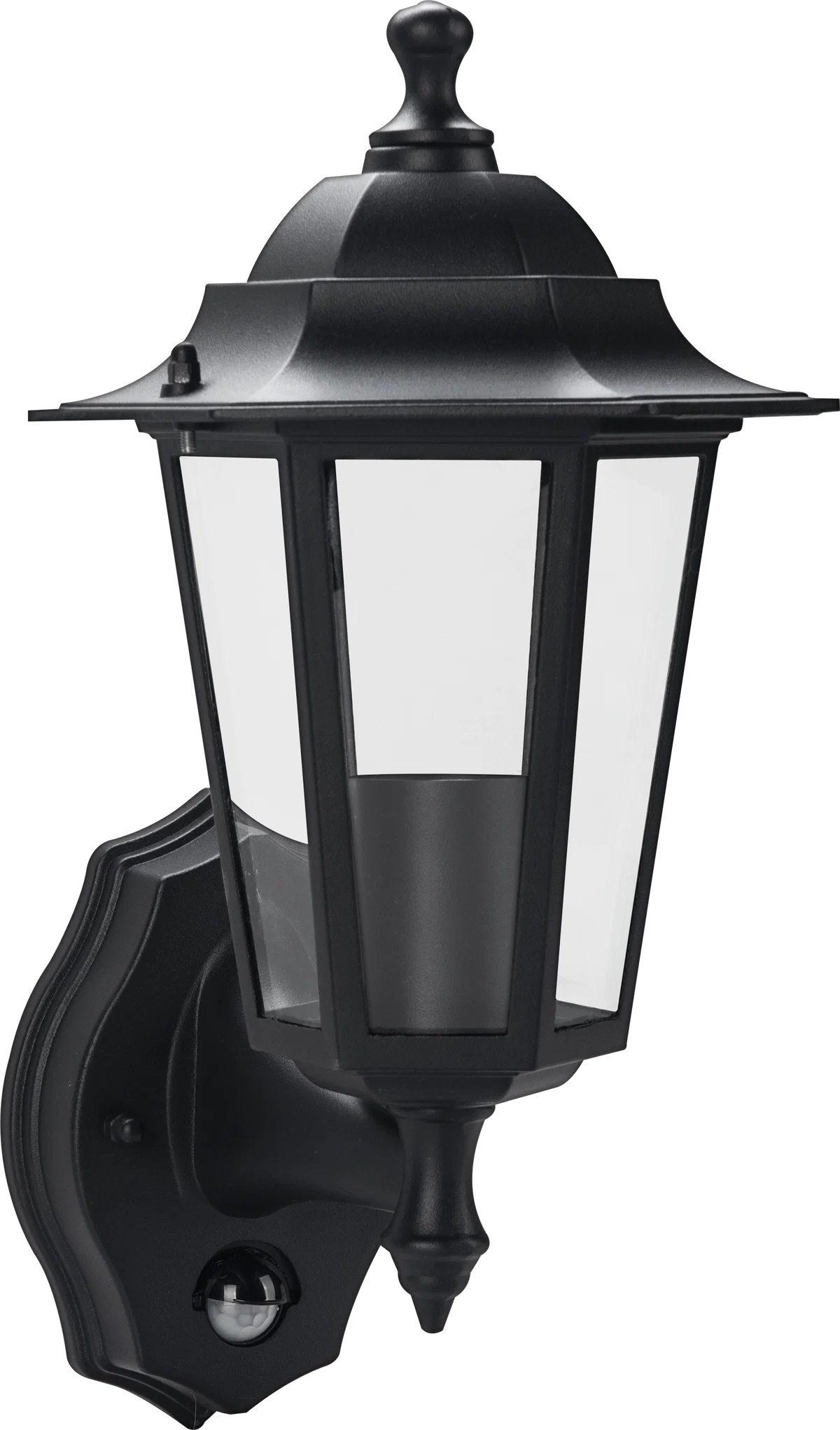 6 PANEL COACH LANTERN E27 LAMPHOLDER PIR IP44 BLACK LESS LAMP