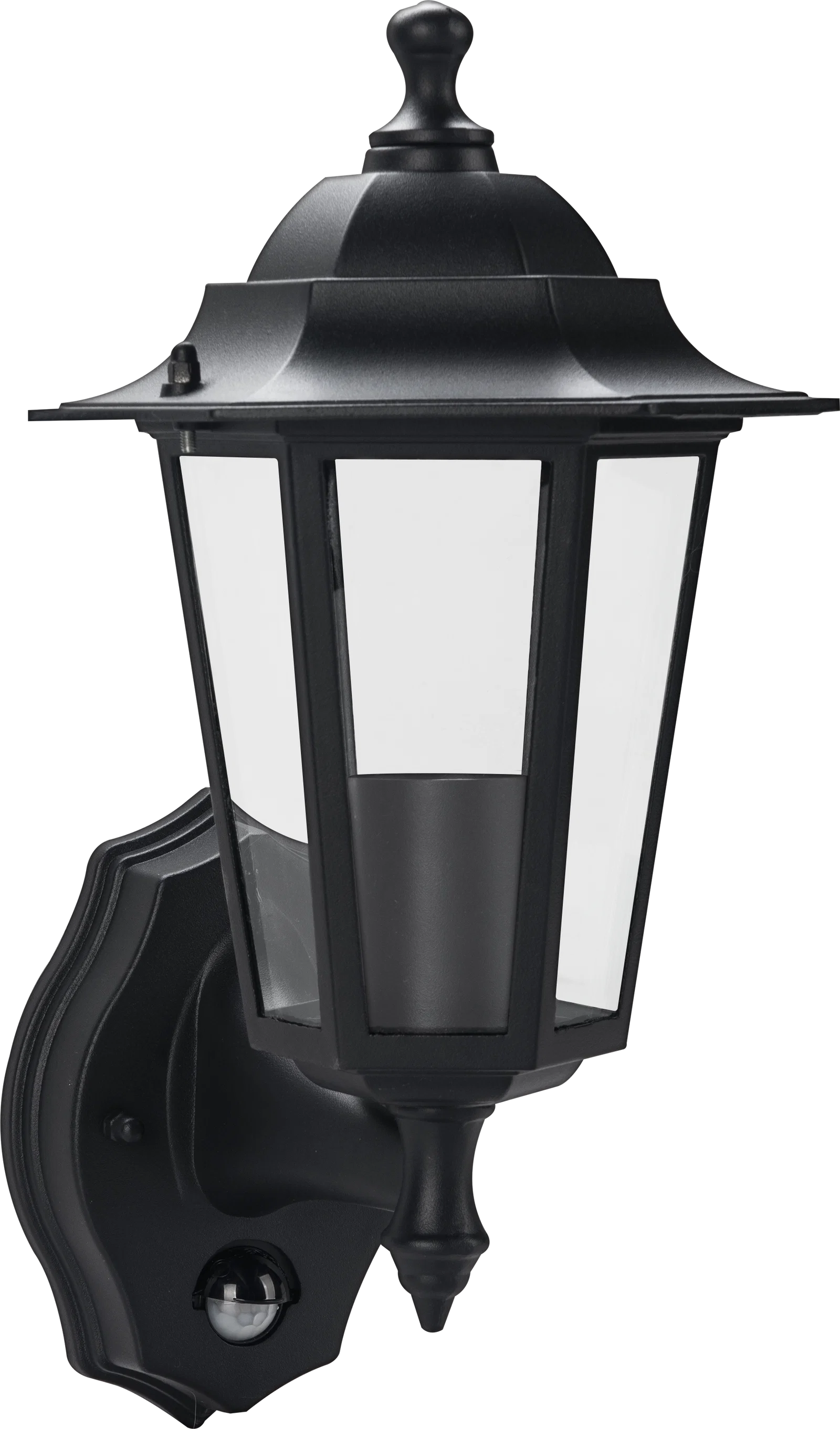 6 PANEL COACH LANTERN E27 LAMPHOLDER PIR IP44 BLACK LESS LAMP