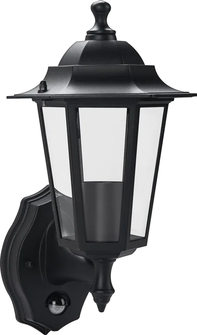 6 PANEL COACH LANTERN E27 LAMPHOLDER PIR IP44 BLACK LESS LAMP
