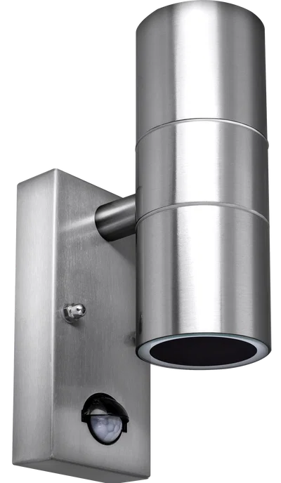 STAINLESS STEEL EXTERIOR DECORATIVE GU10 UP/DOWN WALL LIGHT WITH PIR MOTION SENSOR - IP44