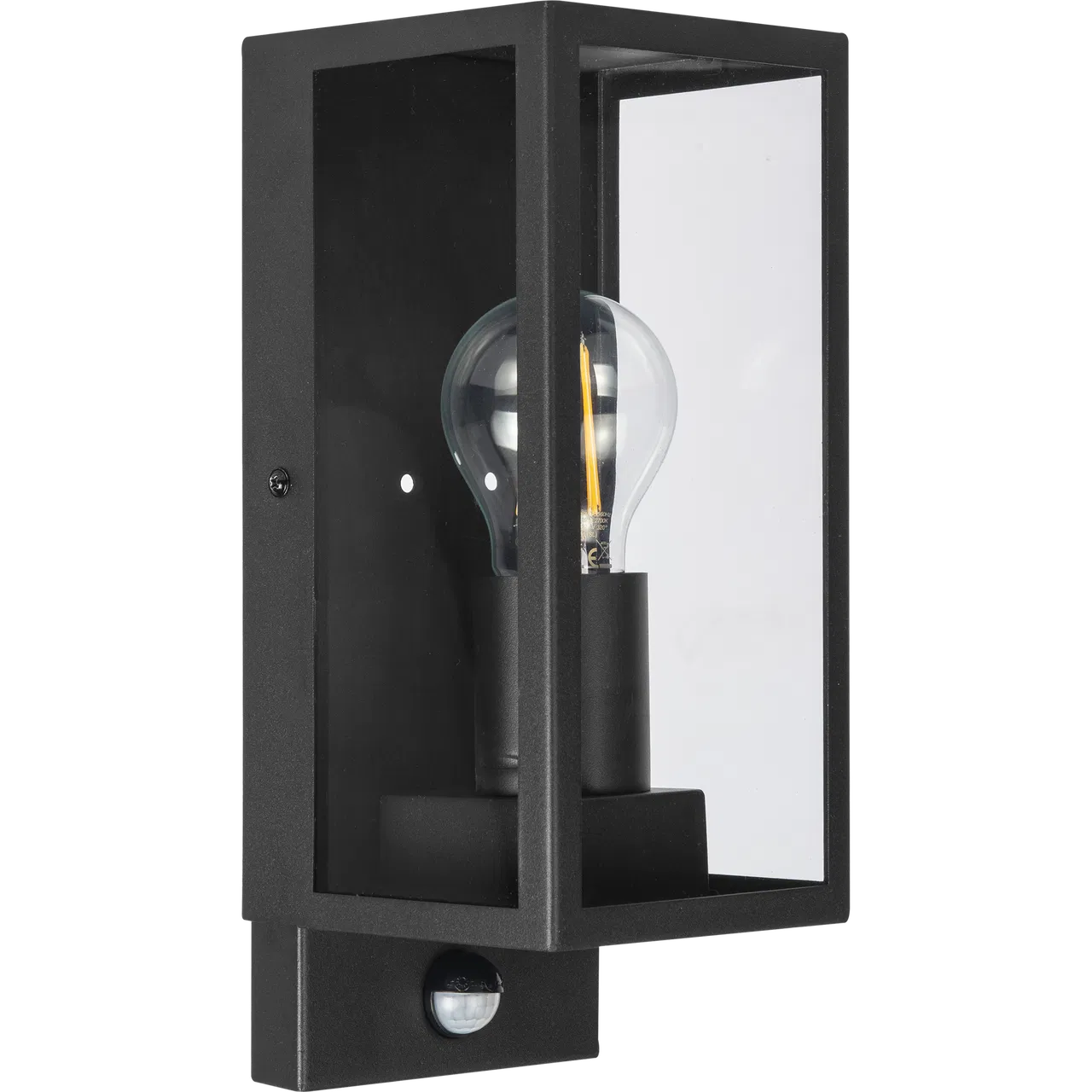 Exterior Decorative Wall Glass Lanten Single with PIR motion Sensor - IP44 - E27 Lamp included - Black