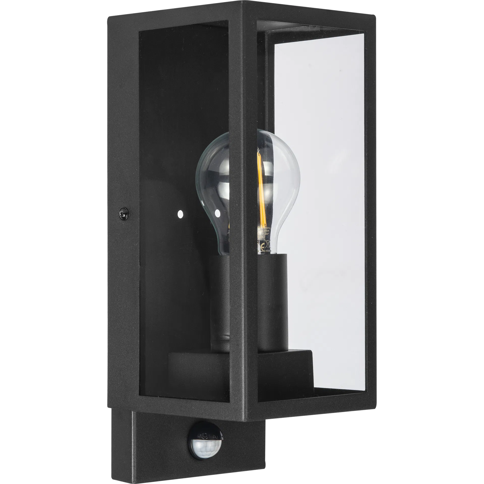 Exterior Decorative Wall Glass Lanten Single with PIR motion Sensor - IP44 - E27 Lamp included - Black