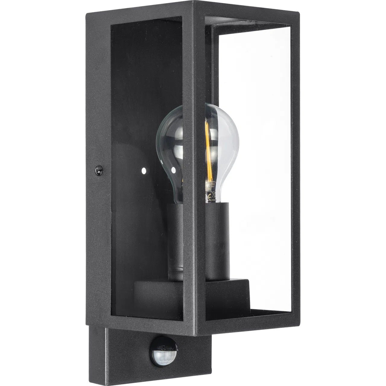 Exterior Decorative Wall Glass Lanten Single with PIR motion Sensor - IP44 - E27 Lamp included - Slate Grey