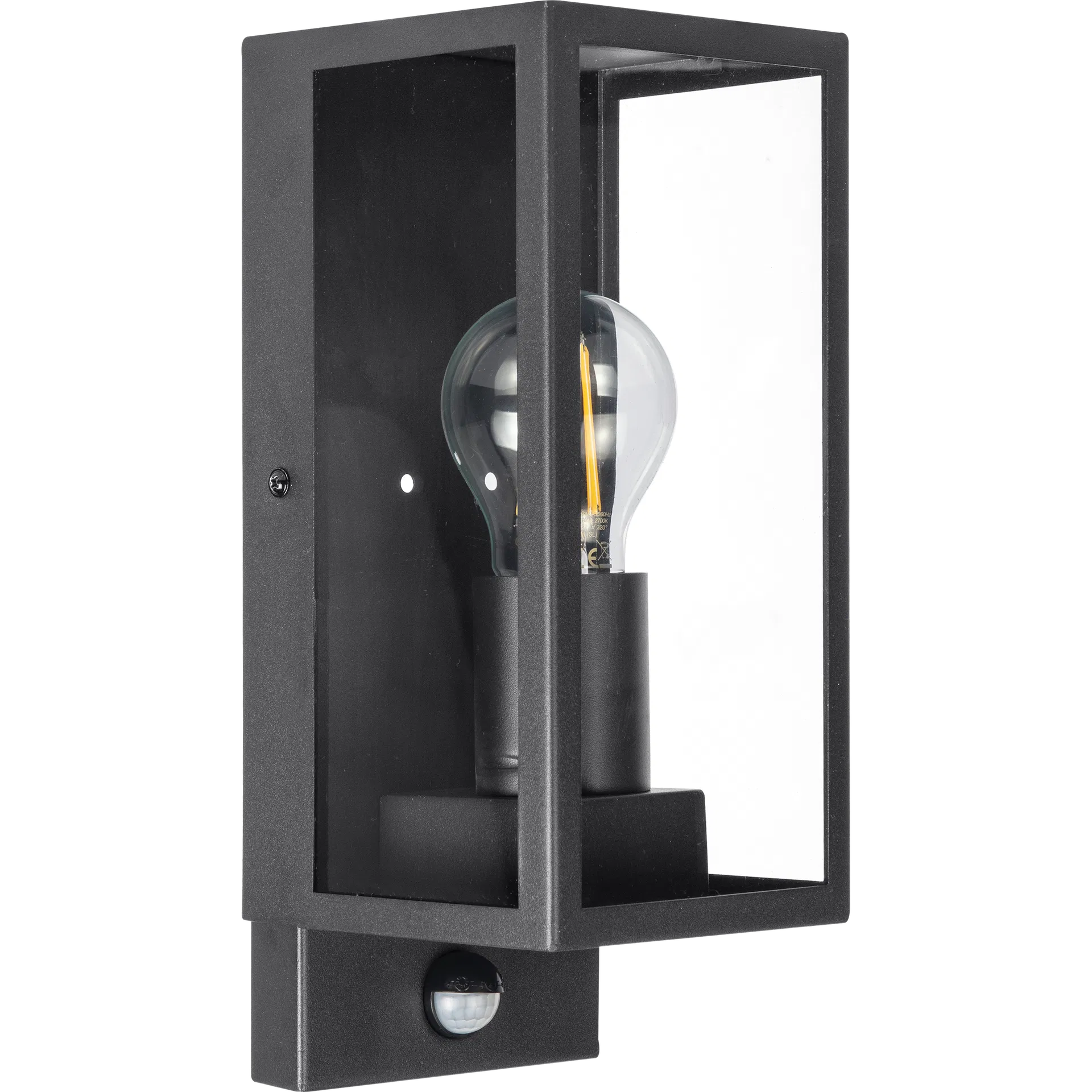 Exterior Decorative Wall Glass Lanten Single with PIR motion Sensor - IP44 - E27 Lamp included - Slate Grey