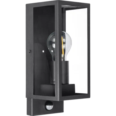 Exterior Decorative Wall Glass Lanten Single with PIR motion Sensor - IP44 - E27 Lamp included - Slate Grey