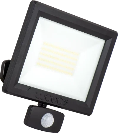 50W PIR FLOODLIGHT WITH BALL JOINT 1M CABLE - DUSK-TILL-DAWN OVERRIDE PIR - BLACK