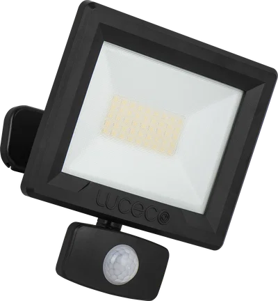 ECO FLOOD IP65 PIR BLK 2400LM 30W 4000K  - 1M CABLE