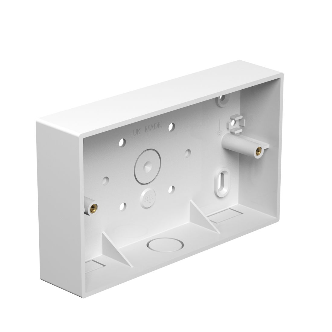 Marshall-Tufflex 2 Gang Surface Mount Accessory Box 32mm Deep Universal Knockouts Square Corners White (Pack of 10)