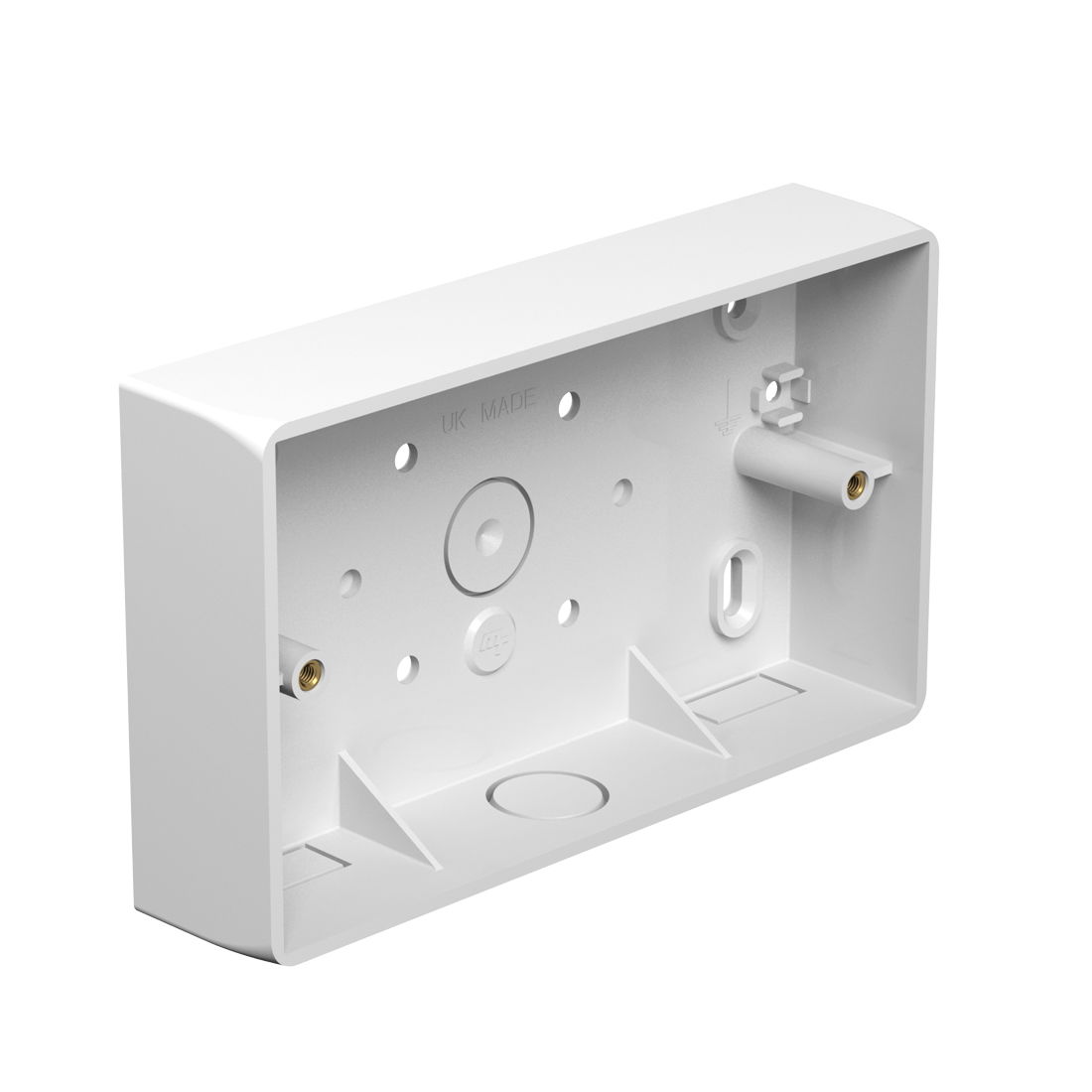 Marshall-Tufflex 2 Gang Surface Mount Accessory Box 32mm Deep Universal Knockouts Radius Corners White (Pack of 10)