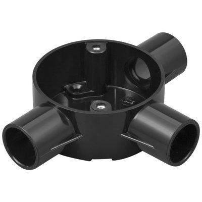 Bendex 25mm Round Conduit PVC-U 3 Way Circular Tee Box Black (Pack of 20)