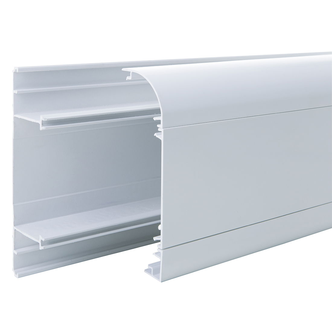 Marshall-Tufflex Sterling Curve 167mm x 50mm x 3m PVC-U 3 Compartment Skirting Trunking Assembly (Base & Top/Middle/Bottom Lids) White