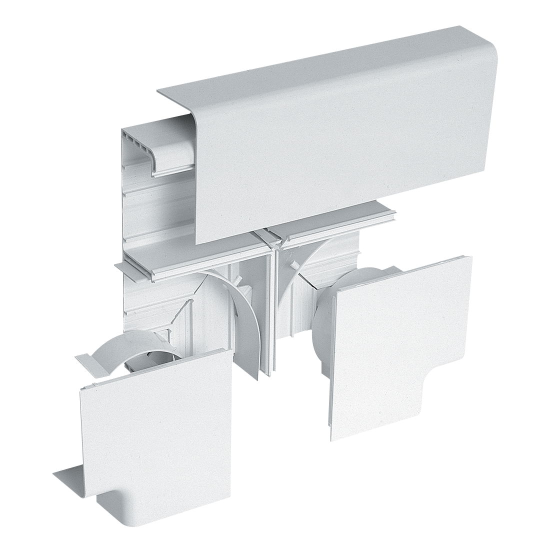 Marshall-Tufflex Twin Plus 210mm x 57mm Aluminium 2 Compartment Trunking Flat Tee Assembly Silver Grey