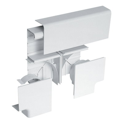 Marshall-Tufflex Twin Plus 210mm x 57mm Aluminium 2 Compartment Trunking Flat Tee Assembly Silver Grey