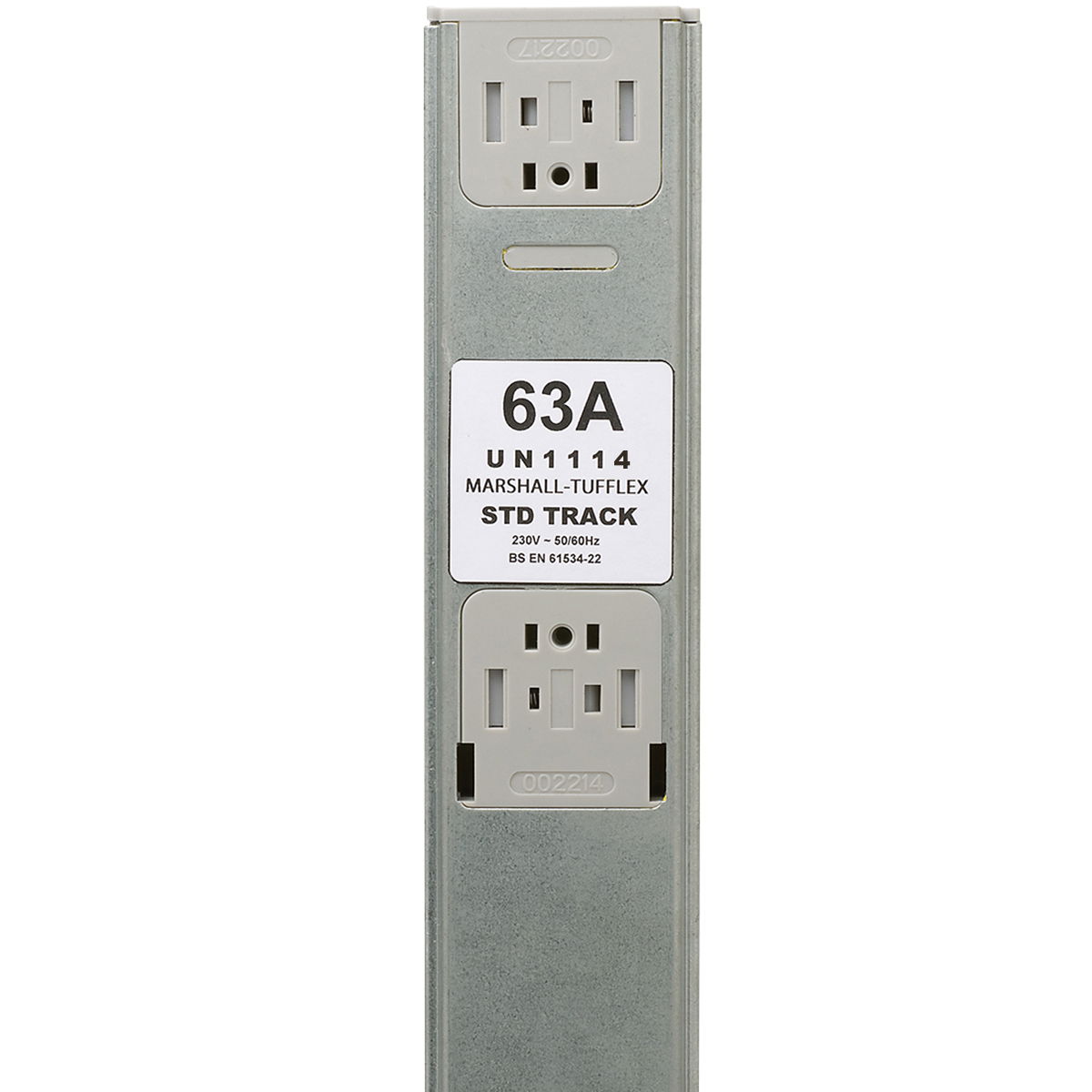 Marshall-Tufflex 63A Standard (Grey) Powertrack 2.4m 8 Outlets 300mm Pitch (Pack of 2)