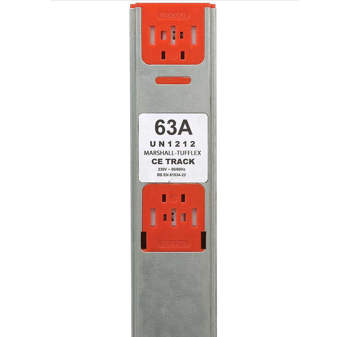Marshall-Tufflex 63A Clean Earth (Red) Powertrack 1.2m 4 Outlets 300mm Pitch (Pack of 2)