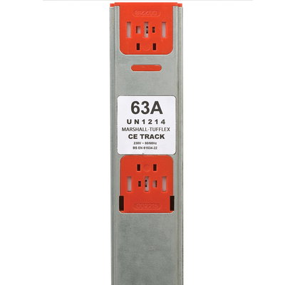 Marshall-Tufflex 63A Clean Earth (Red) Powertrack 2.4m 8 Outlets 300mm Pitch (Pack of 2)