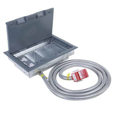 Marshall-Tufflex Pre-wired Raised Floor Box 4 Compartment 1 x 2 Gang Switched Socket 357mm x 257mm Grey + 32A Unfused Clean Earth Tap-off Unit 3m