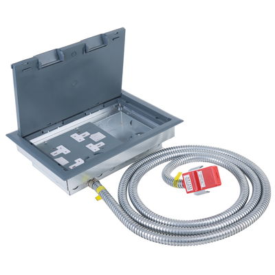 Marshall-Tufflex Pre-wired Raised Floor Box 3 Compartment 2 x 2 Gang Switched Socket 357mm x 257mm Grey + 32A Unfused Clean Earth Tap-off Unit 3m