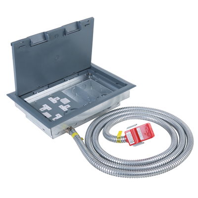 Marshall-Tufflex Pre-wired Raised Floor Box 4 Compartment 2 x 2 Gang Switched Socket 357mm x 257mm Grey + 32A Unfused Clean Earth Tap-off Unit 3m