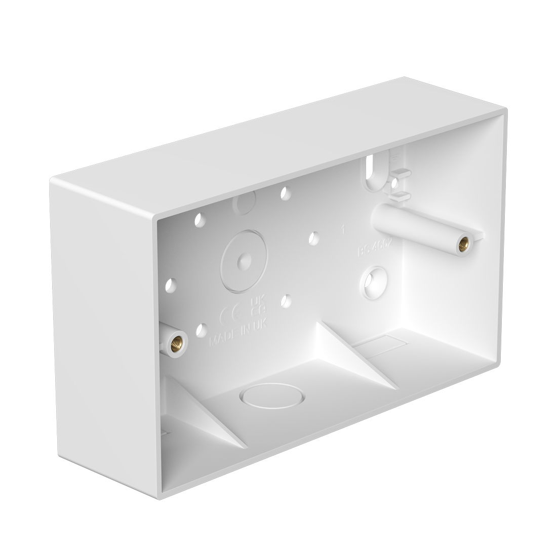 Marshall-Tufflex 2 Gang Surface Mount Accessory Box 44mm Deep Universal Knockouts Square Corners White (Pack of 10)