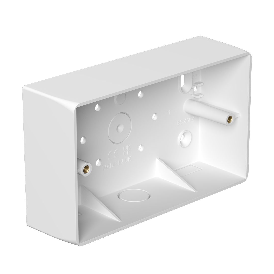 Marshall-Tufflex 2 Gang Surface Mount Accessory Box 44mm Deep Universal Knockouts Radius Corners White (Pack of 10)
