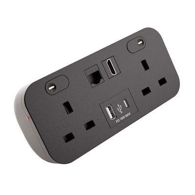 Marshall-Tufflex Icon Desktop Power Module 2 Gang 2xUSB 1xCat6 1xHDMI Black