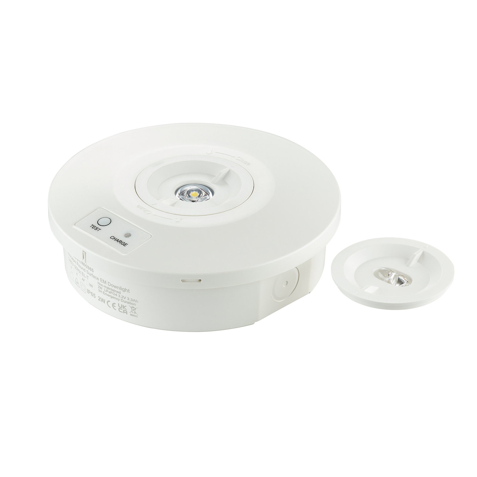 Emergency Surface Mounted Downlight, Surface mounted emergency downlight, 2 W, 2 W, D155mm  H46 mm, 273 lm, 6500 K, IP65, ELP3h