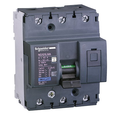 Miniature circuit-breaker, Acti9 NG125LMA, 3P, 40 A, MA curve, 50 kA (IEC 60947-2)