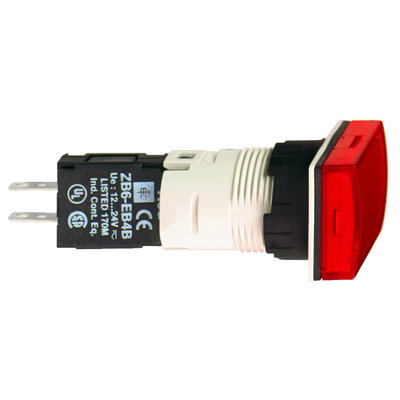 Rectangular red complete pilot light Ø16 with integral LED 12...24V