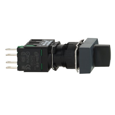 Black complete rectangular selector switch Ø16 2-position stay put 1NO