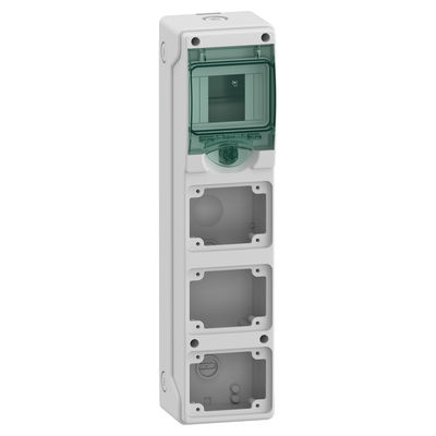 Kaedra-Minigehäuse, für Steckdosen, 98x392mm, 4 Module, 3 Öffnungen
