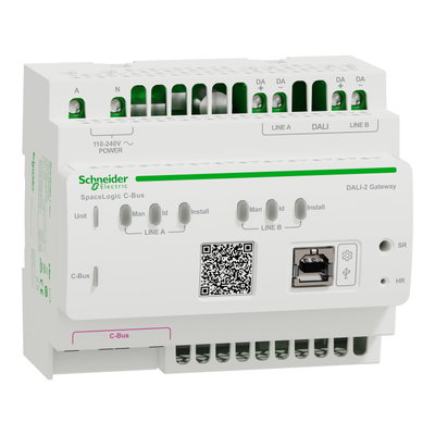 DALI-2 Gateway, SpaceLogic C-Bus, 2 DALI lines, dual independent advanced DALI bus power supplies