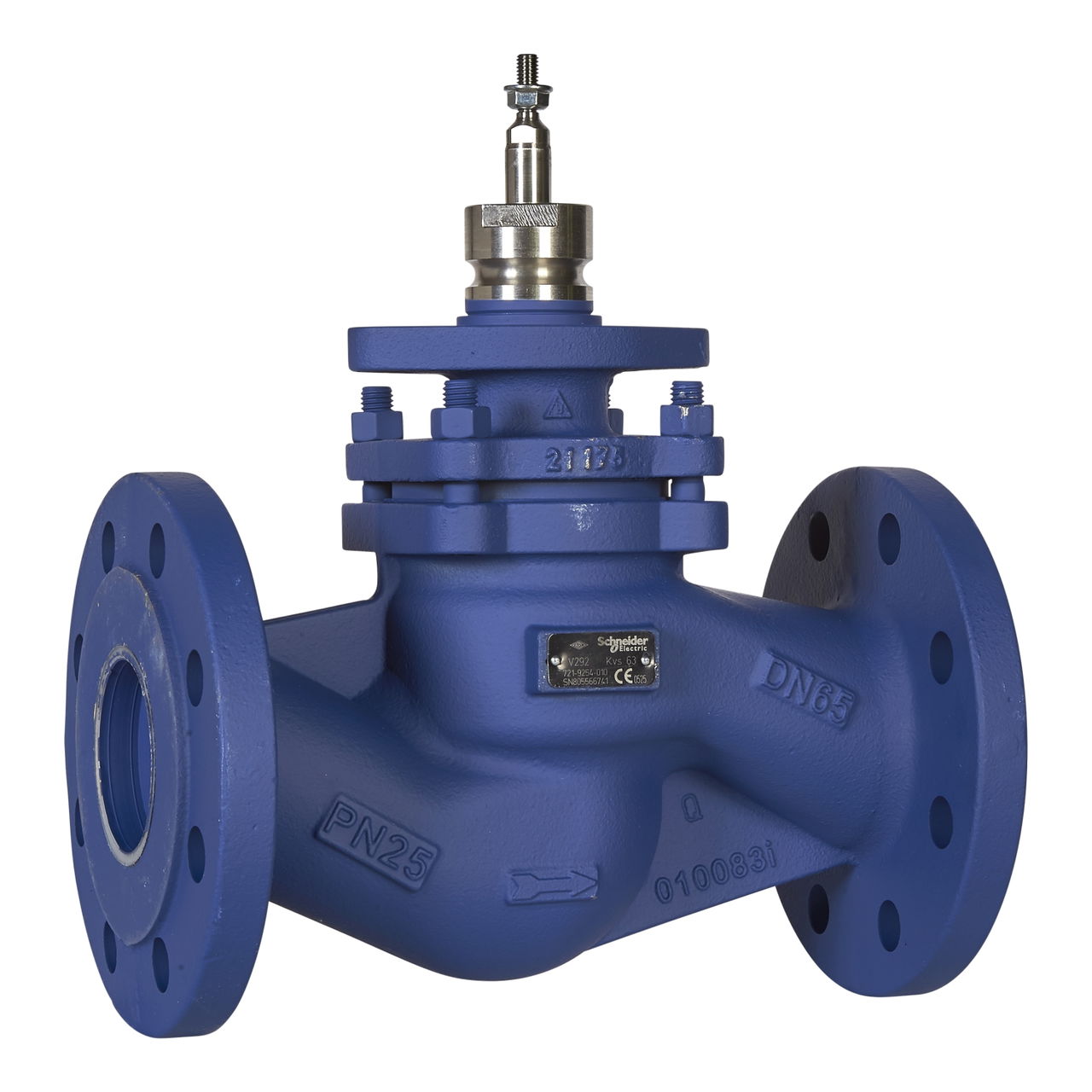 V292 Globe Valve, 2-Way, PN25, Flanged, Balanced Plug, DN80, Kvs 85, Nodular Iron Body, Stainless plug and seat