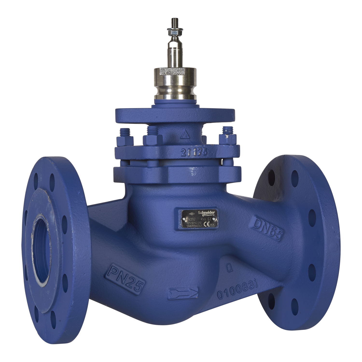 V292 Globe Valve, 2-Way, PN25, Flanged, Balanced Plug, DN80, Kvs 85, Nodular Iron Body, Stainless plug and seat