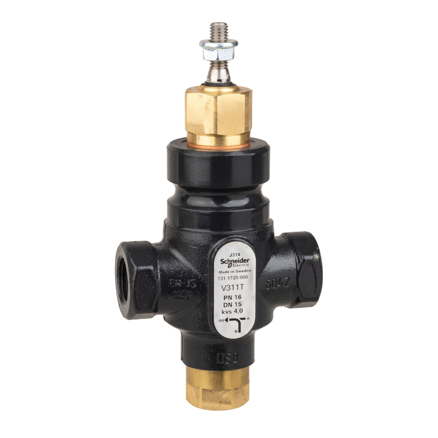 Venta V311T Globe Valve, 3-Way, PN16, Rp 1/2 Internal Thread, DN15, 4.0 Kvs, Nodular Iron, Brass plug, Max. Glycol 50%,
