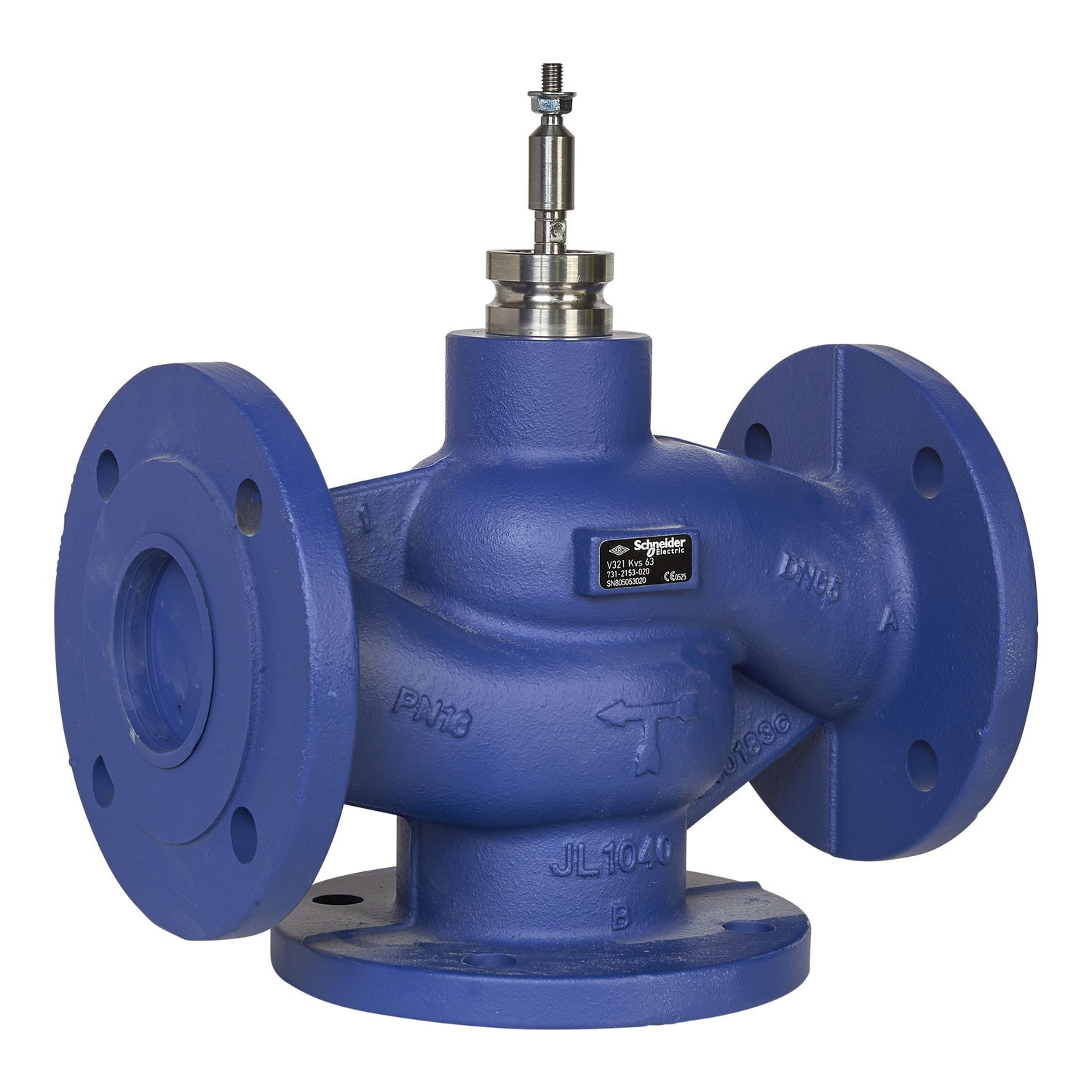 V321 Globe Valve, 3-Way, PN16, Flanged DN65, Kvs 63, Cast Iron Body, Stainless Trim, Max. Glycol 50%
