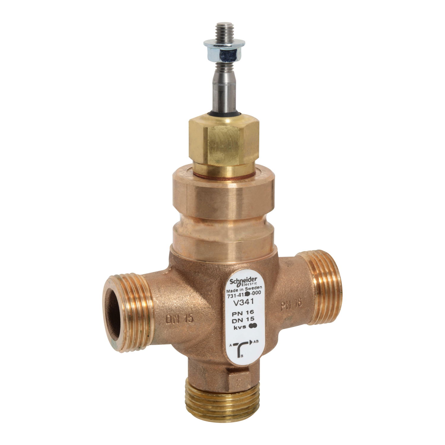 Venta V341 Globe Valve, 3-Way, PN16, G 1 External Thread, DN15, Kvs 2.5, Bronze Body, Stainless Steel Trim, Max. Glycol