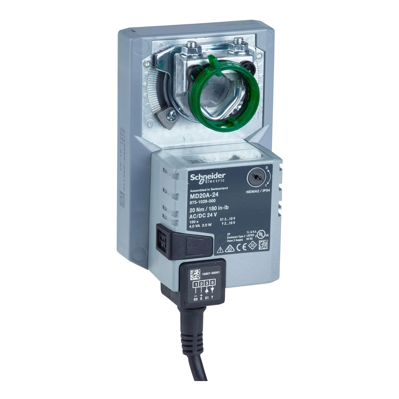 Act: Elec, Mod, 2-20 VDC, NSR, 24 VAC/VDC, 1m Leads, 20 Nm, IP54, Opt SPDT