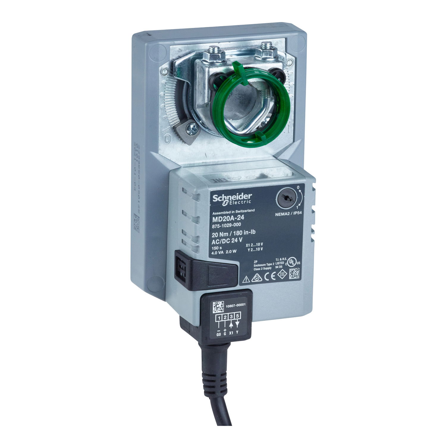 Act: Elec, Mod, 2-20 VDC, NSR, 24 VAC/VDC, 1m Leads, 20 Nm, IP54, Opt SPDT