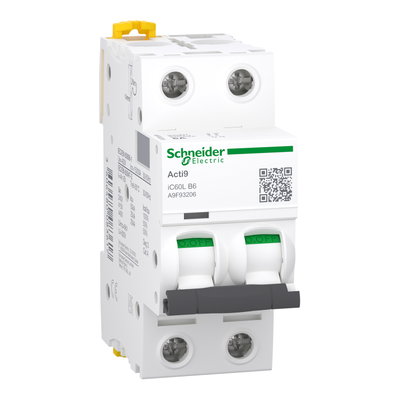 Miniature circuit-breaker, Acti9 iC60L, 2P, 6 A, B curve, 15000 A (IEC 60898-1), 25 kA (IEC 60947-2)