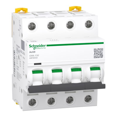 Miniature circuit-breaker, Acti9 iC60L, 4P, 32 A, C curve, 15000 A (IEC 60898-1), 20 kA (IEC 60947-2)