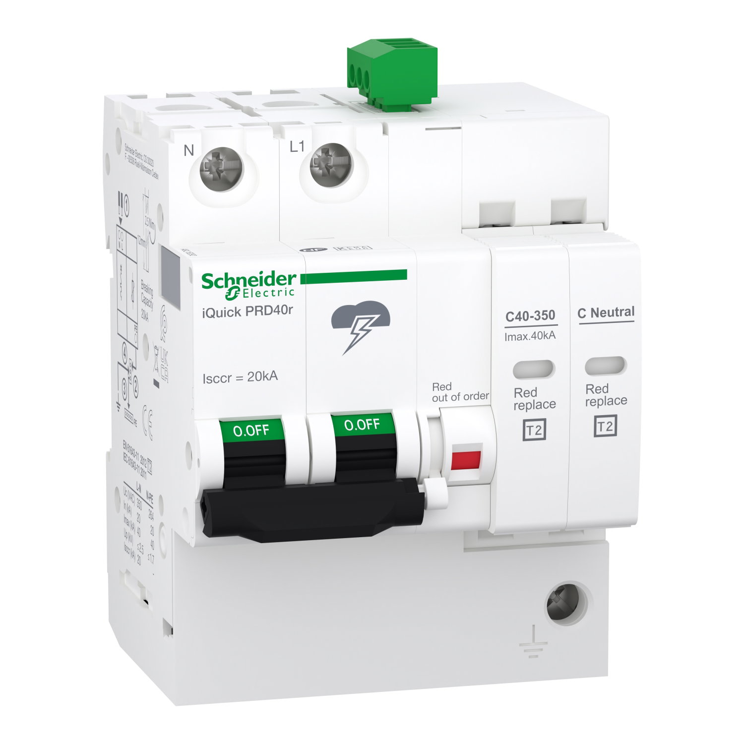 IQuick PRD40r modular surge arrester - 1 pole + N - 350V - with remote transfer